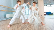 young, beautiful, successful multi ethical kids in karate position